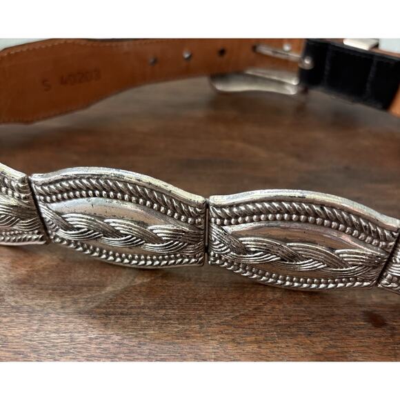 Brighton Silver Plates Design Black Croc Leather Belt Size Small Braided Rope main image 4